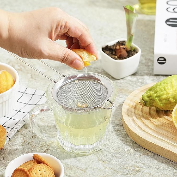 3.35 Inch Silver Fine Mesh Strainer, Stainless Steel Metal Handheld Small Mini Sieve Strainer, Kitchen Food Strainer with Handle for Cocktail, Tea, Coffee and Juice