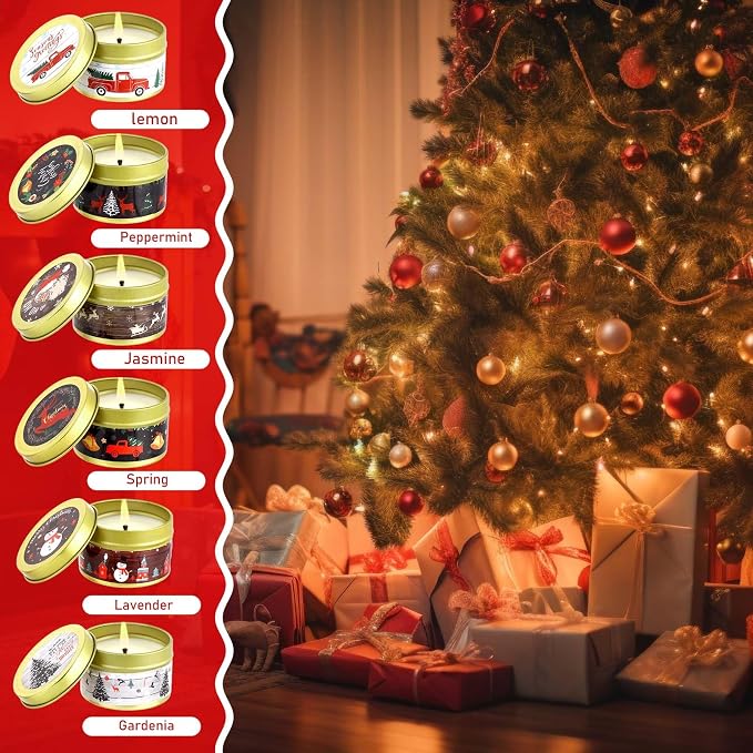 MTLEE 24 Pcs Christmas Scented Candles Set Vintage Christmas Candles with Festive Fragrance for Xmas Holiday Party Rustic Home Decor Stocking Stuffer Gifts for Women Men Coworkers Friend(Wood)
