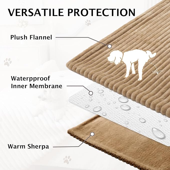 PuTian Waterproof Dog Blanket for Couch, 30"x40", Khaki | Blocks Urine, Stains and Pet Hair to Guard Furniture, Perfect For Dogs & Cats On Couch, Bed, Car And Travel