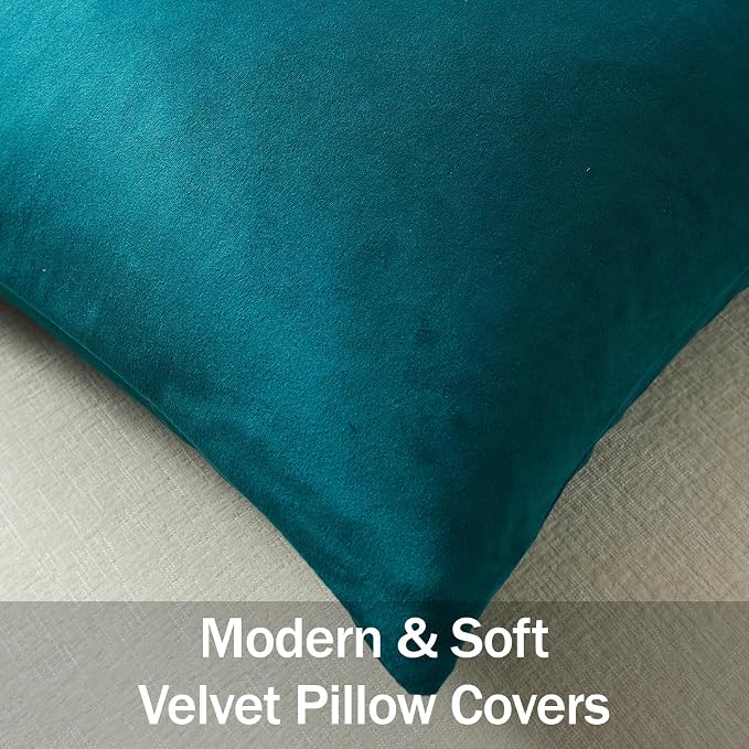 Euro Sham Covers 26x26 Teal: Pack of 2 Cozy Soft Velvet Square Modern Luxury Decorative Throw Pillow Cases for Sofa Couch Living Room Bed Home Decor