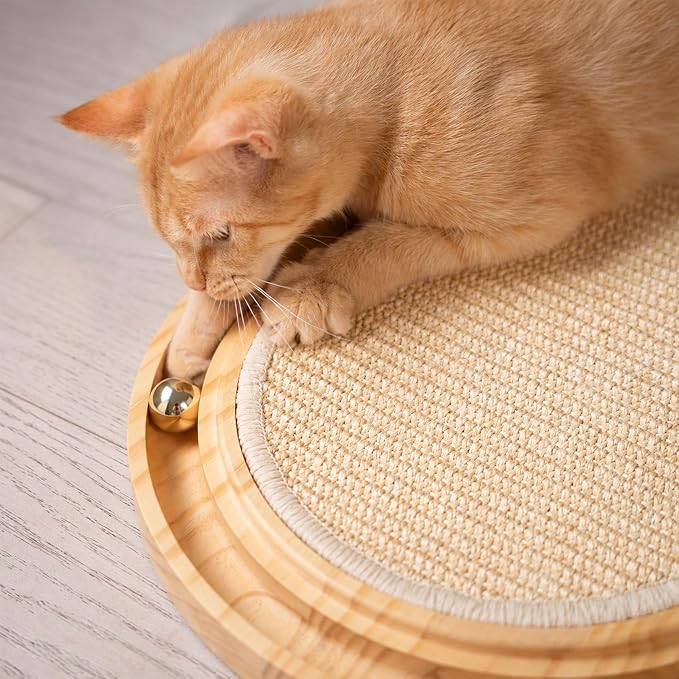 CHEERHOME PETS Sisal Cat Scratcher Pad, Wooden Interactive Cat Puzzle Toy
