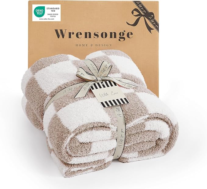 Soft Checkered Throw Blanket for Couch-Cozy Warm Knitted Blankets | Lightweight Warm Fluffy Decor for Women, Mom, Her & Girls, Sofa, Chair, Bed, 50x60in,Taupe