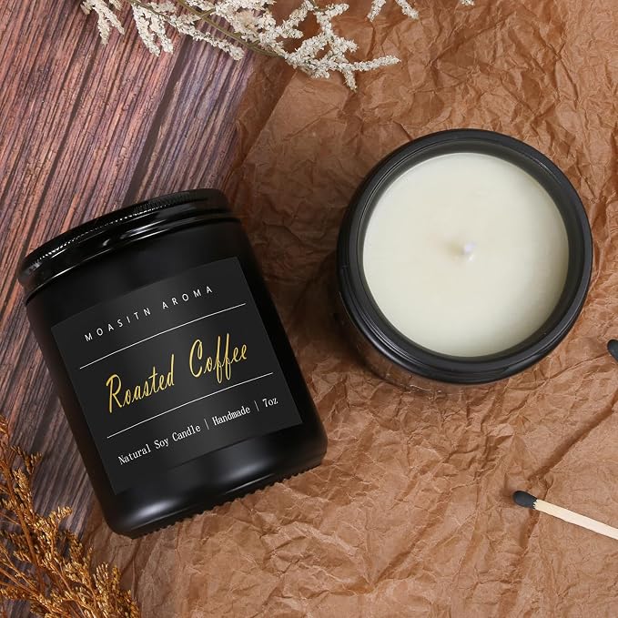 MOASITN Roasted Coffee Highly Scented Candle for Home|Organic Soy Candel| Handmade Long Lasting Aromatheraphy Jar Candles| Gift for Women,Men for Relaxing,Housewarming,Autumn|7oz