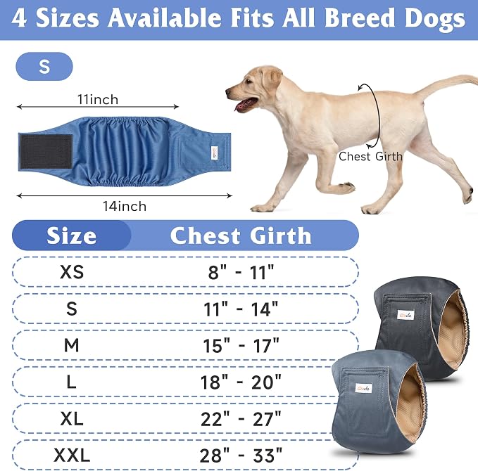 5 Pack Dog Diapers Male Reusable, Premium Belly Bands for Dogs, High Absorbing Male Dog Pee Wraps for Doggie in Incontinence or Excitable Urination and Training Gray S
