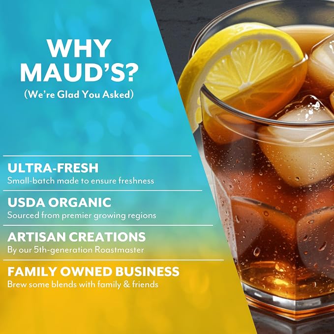 Maud's Iced Black Tea Pods with Lemon, 24 ct, Single Serve Pods – 100% Gourmet Blended Tea Leaves, Compatible with Keurig K Cups Maker