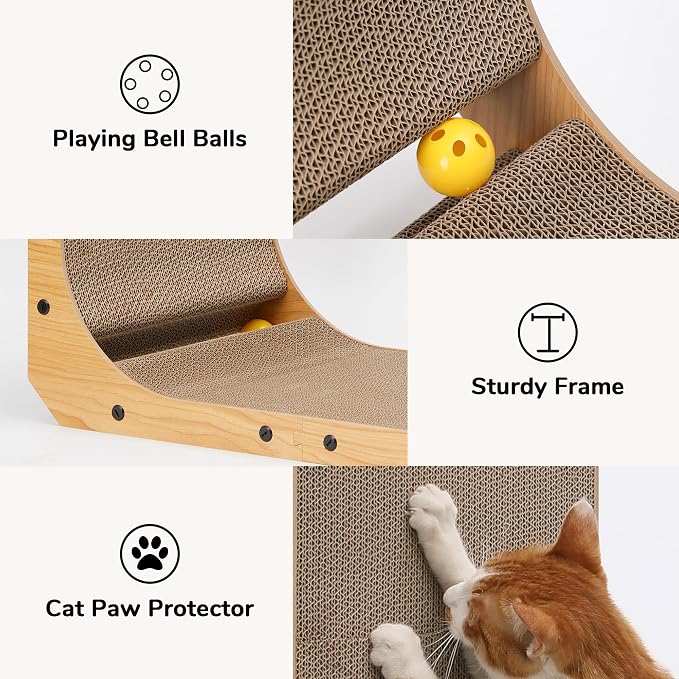 FUKUMARU Cat Scratcher for Indoor Cats, 32.7 Inch L Shaped Cat Scratch Pad | Extra Large Cardboard Cat Scratcher for Wall Sofa, Vertical Cat Scratching Board with Ball Cat Toy, Tall Cat Scratching Post