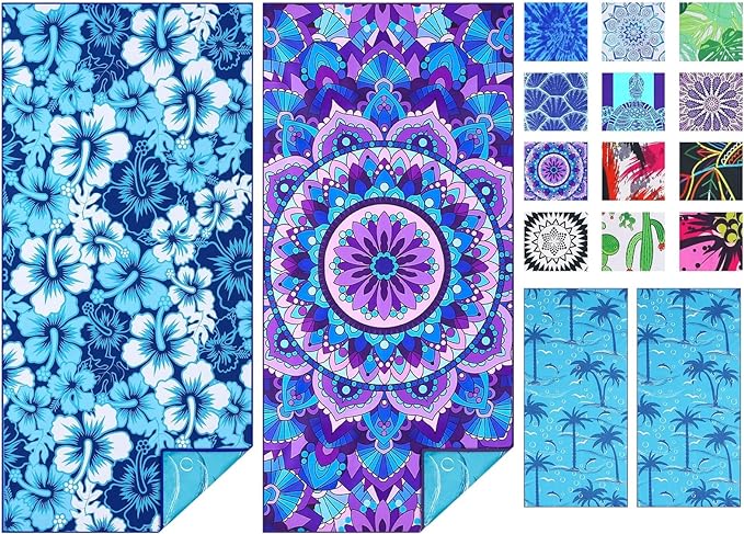 2 Pack Microfiber Thin Beach Towel Lightweight 71x32 Oversized Extra Large Sand Free Towels Quick Dry for Travel Pool Yoga Gym Sports Beach Accessories Vacation Essential Gift