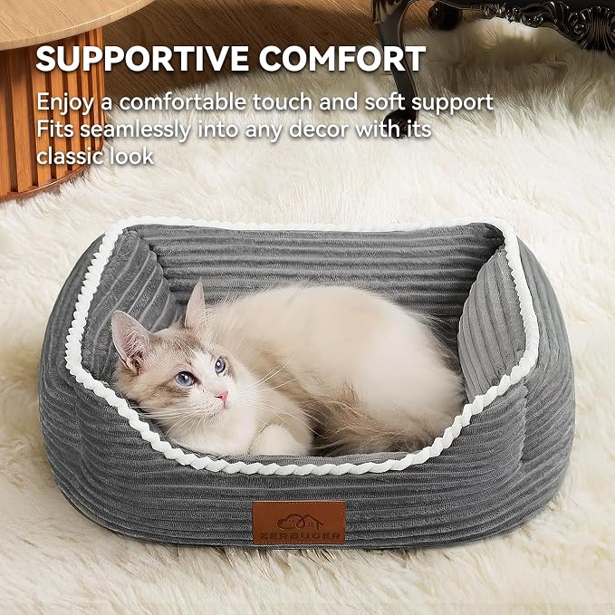 Zerbuger 20in Grey Rectangle Cat Dog Bed Machine Washable Sleeping Sofa | for Large Medium Small Pets Indoor Outdoor, Non-Slip Bottom Soft Puppy Bed Durable Orthopedic Calming Pet Cuddler