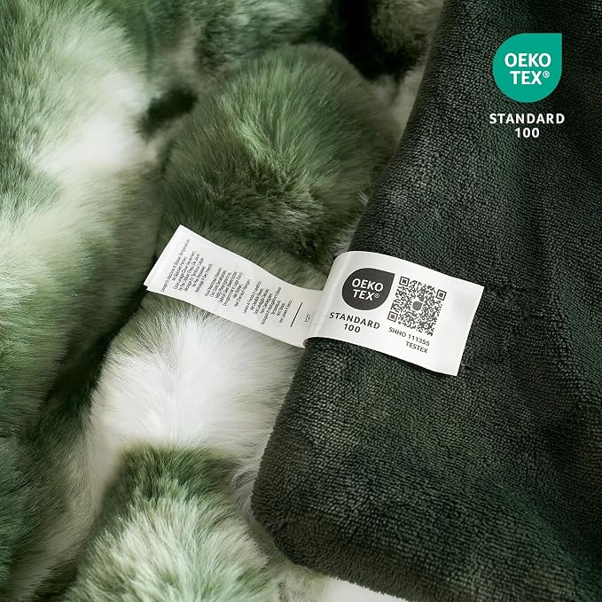 Cozy Bliss Faux Fur Throw for Couch, Fuzzy Soft Plush Thick Bubble Blanket for Sofa Bedroom Living Room, 60x80 Inches Tie-dye Olive Green