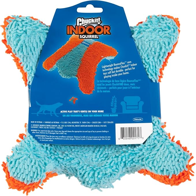 Chuckit! Indoor Fetch Squirrel Toy for Dogs, Orange and Blue