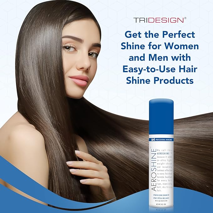 TRIDESIGN Aeroshine Styling Product - Premium Hair Gloss Spray for All Hair Types, Versatile Shine Spray for Men and Women, Strong Hold Finish, Travel Size, Perfect for Any Hairstyle - 3 Fl Oz