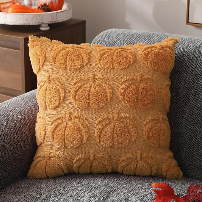 DFXSZ Fall Pillow Covers 12x20 2Pcs Light Orange Pumpkin Fall Decorations | Fall decor Set of 2 Throw Pillow Cases Soft Plush Faux Fur Wool Couch Cushion for Chair Sofa Bedroom Living Room Home Decor