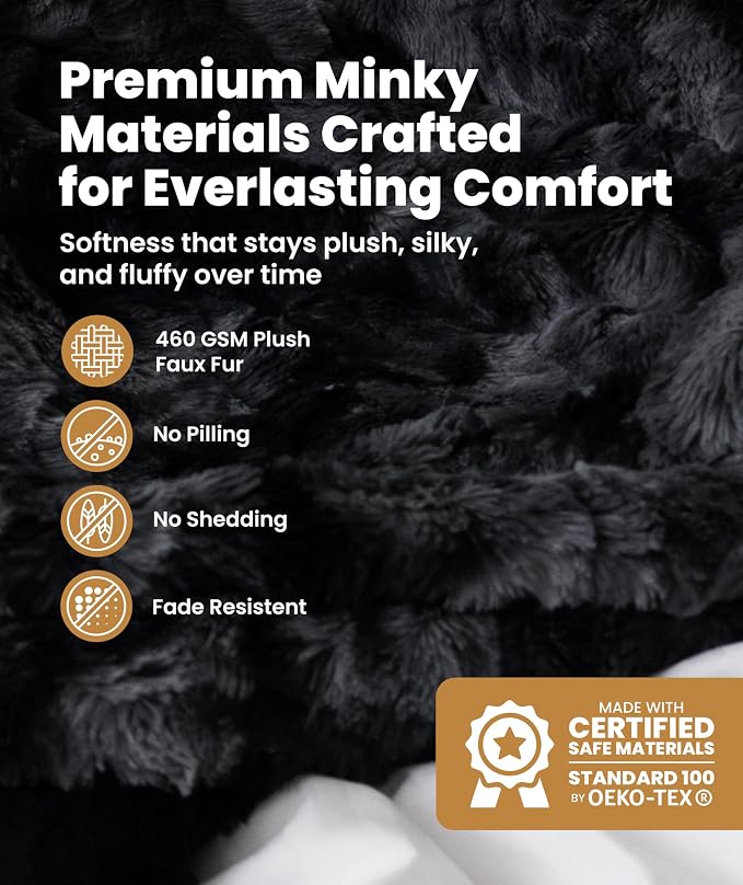 Everlasting Comfort Soft & Comfortable Black Faux Fur Throw Blanket for Couch - (50"x65") Minky & Fluffy Fall Blankets & Throws, Plush Fuzzy Cover for Bed, Sofa & Living Room - Cozy Home Decor