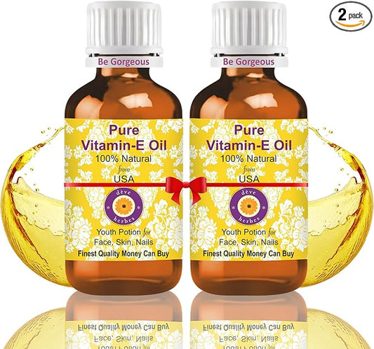 Deve Herbes Vitamin E Oil | Traditionally Extracted | Pure | Non-Sticky | Lightweight | For Skin, Hair & Nails | All Skin Types | Men & Women | 30ml X 2