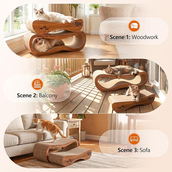 Cat Scratcher Set Cardboard Lounge Bed Scratch Pad for Indoor Cats Kittens | Reversible Durable Cardboard|Satisfies Cat Scratching Instinct|Protects Furniture|Indoor Cats & Kittens|Stackable Space Saver