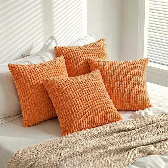 Fancy Homi 4 Packs Decorative Throw Pillow Covers for Living Room Couch Bed, Modern Farmhouse Boho Home Décor Accent Cushion Case, 26" x 26", Orange