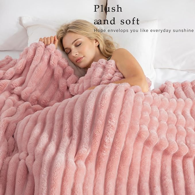 Exclusivo Mezcla Striped King Size Fleece Blanket for Bed, Couch, 90"x104" | Soft Breathable Cozy Bed Blankets, Lightweight Plush Fluffy Fuzzy Jacquard Decorative Blankets