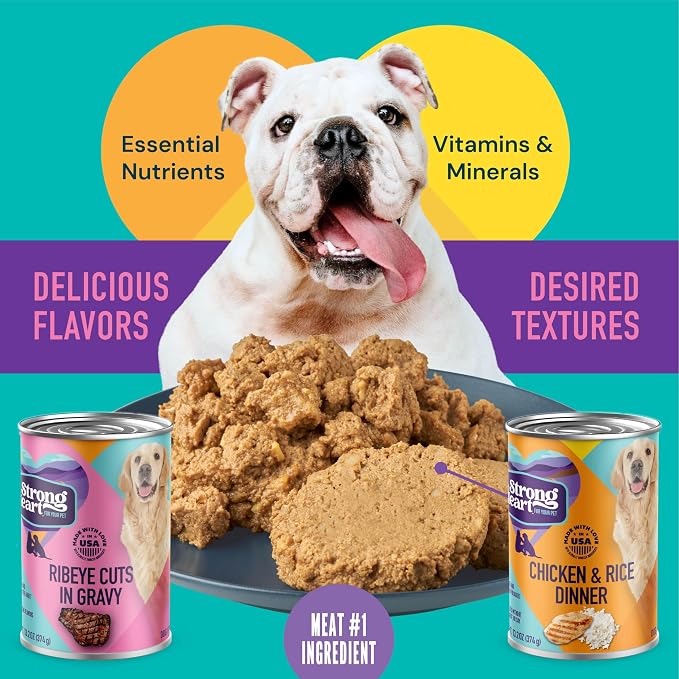 A Strong Heart Variety Pack, Chicken & Rice + Ribeye Cuts, 12pk | Two recipes, complete & balanced all life stages, real beef & chicken, Made in USA