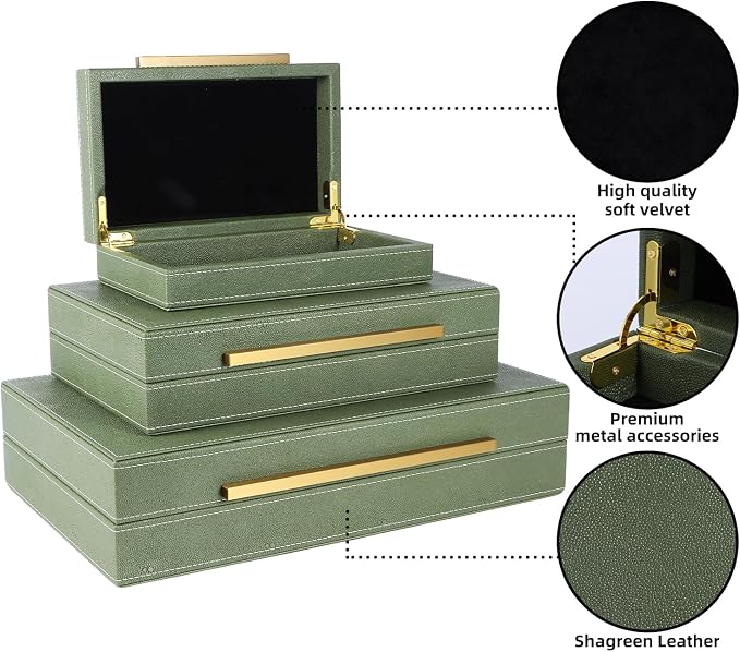 Shagreen Box, Decorative Storage Boxes with Lids, Faux Shagreen Decorative Box for Stacking Jewelry, Photo, Memory, Storage Boxes, Set of 3