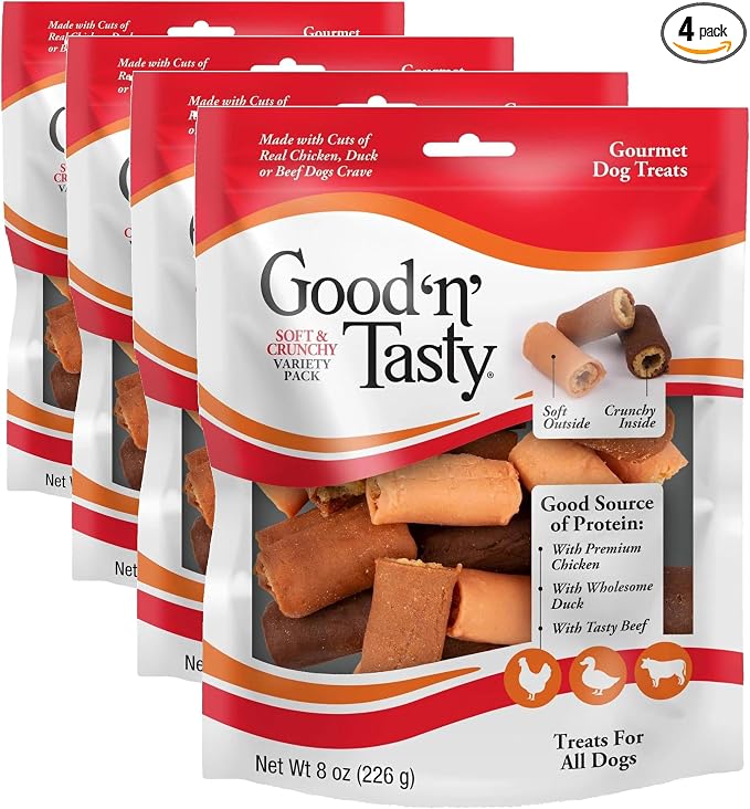 Good ‘N’ Tasty Soft and Crunchy Variety Pack, 8 Ounces, Treats for Dogs (Pack of 4)