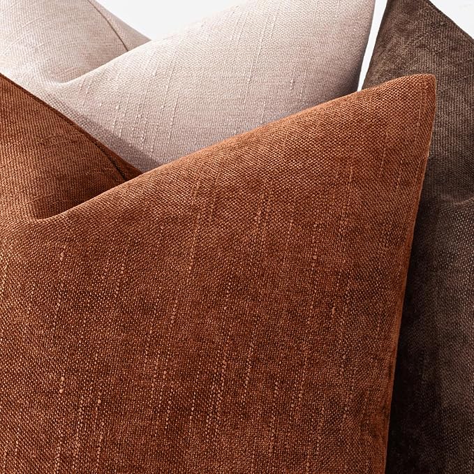 MIULEE Textured Chenille Fall Throw Pillow Covers 18x18 Inch Burnt Orange | Pack of 2 Decorative Soft Throw Pillows, Solid Textured Cushion Covers, Modern Home Decor for Couch Sofa Bedroom Living Room