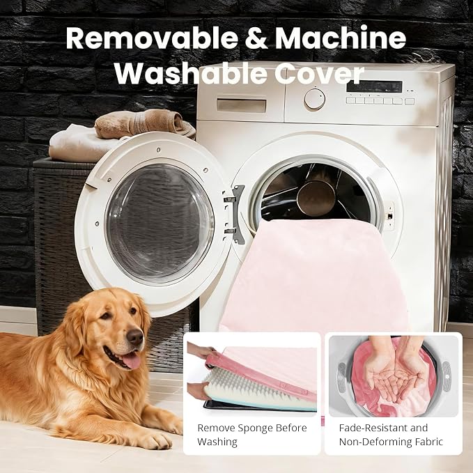 OhGeni Orthopedic Waterproof Large Dog Bed, Memory Foam, 41 inch(Pink) | Machine-Washable Removable Cover in Easy-Clean Fabric, Reversible Memory Foam & Easy-Carry Handle, Suitable for Crate