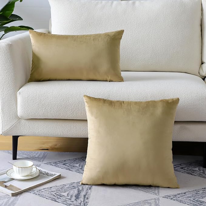 Artscope Luxury Velvet Pillow Covers Super Soft Decorative Rectangle Throw Pillow Covers Case Cushion Covers for Sofa Couch Bedroom Car Decor 16x24 Inch Tan