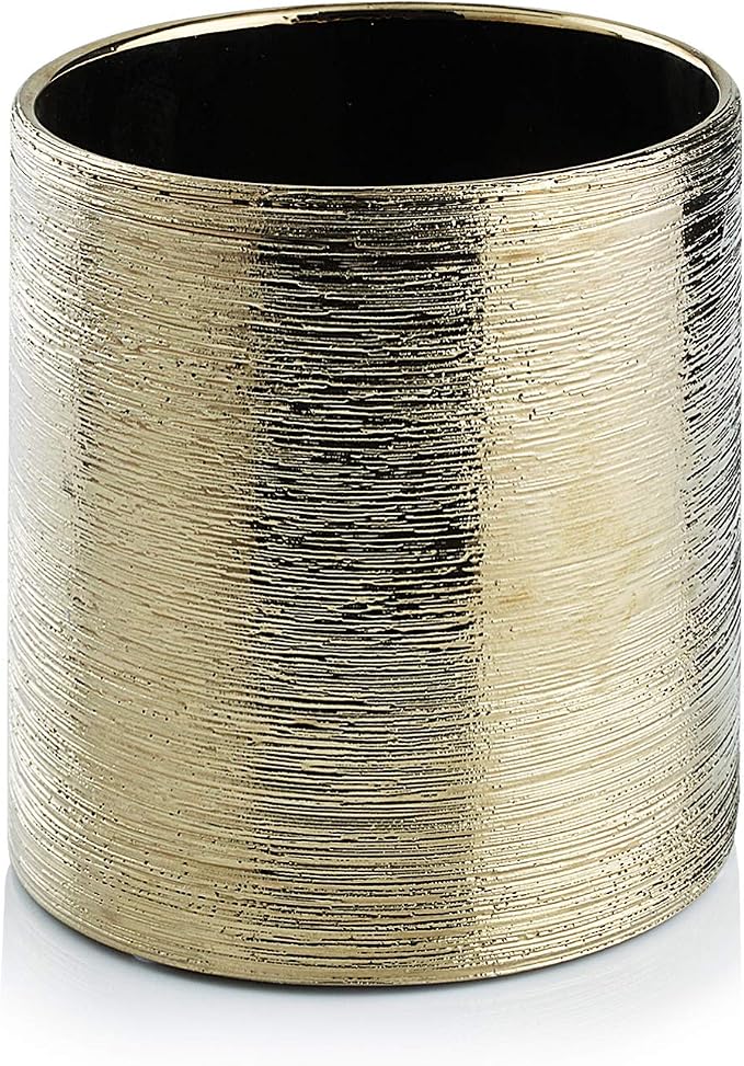 WGVI Gold Etched Ceramic Cylinder Vase Width 3.75" Height 4", Flower Arrangements, Candle Holder, Terrarium Planter Pot, Storage Container Organizer, Pen Brush Holder, Scratched Texture, 6 Pcs