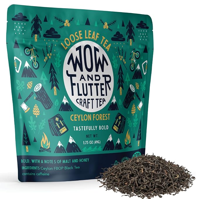 Wow and Flutter Ceylon Forest Loose Leaf Black Tea | Single-Origin Sri Lankan FBOP Leaves, Bold, Smooth & Naturally Sweet Malt + Honey Notes | Small-Batch Fresh Packed - 1.75 oz Pouch
