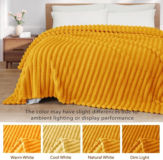 Exclusivo Mezcla Striped Fleece Throw Blanket for Couch, Sofa, Bed, 50"x60" | Soft Breathable Cozy Bed Blankets, Lightweight Plush Fluffy Fuzzy Jacquard Decorative Blankets