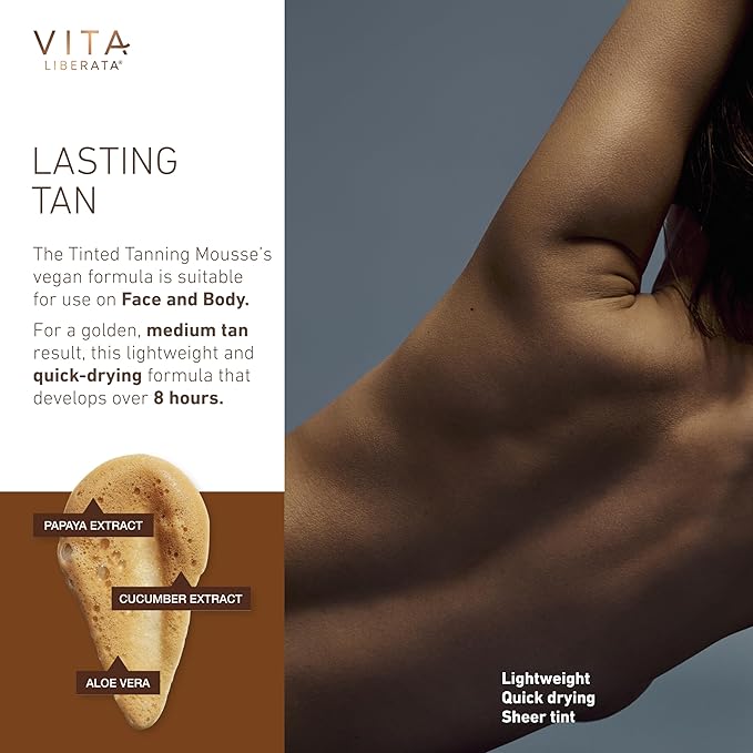 VITA LIBERATA Tinted Self Tanner Mousse - Dark 6.76 fl oz, Lightweight & Fast Drying Formula, Tinted For Easy Application, Lasting Tan, Formulated with Organic Aloe Vera & Hyaluronic Acid