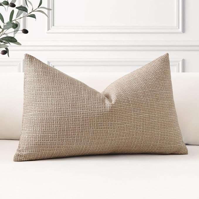OTOSTAR Linen Throw Pillow Cover Set of 1 Decorative Lumbar Pillowcases Cushion Covers 16x24 Inch for Home Decor Sofa Bedroom Car 40 x 60CM Light Coffee