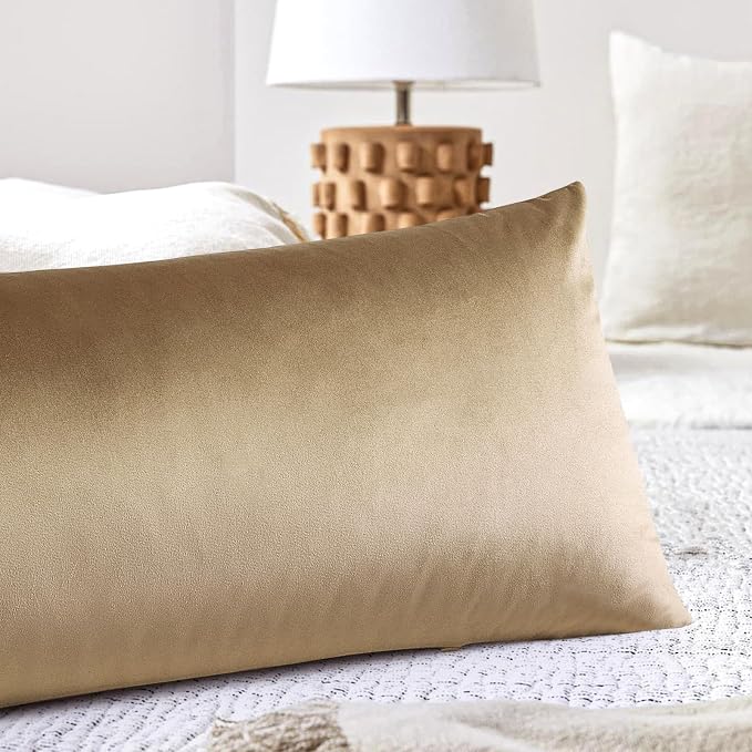 Artscope Luxury Velvet Lumbar Pillow Cover Super Soft Decorative Rectangle Pillowcases Soft Solid Cushion Cases for Couch Sofa Bedroom Car Decor 14x36 Inch Golden Brown