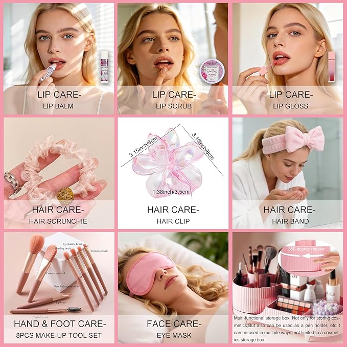 27 Pcs Spa Day Gifts Basket for Women, Camellia & magnolia Bath and Body Gift, Facial Skin Care Set, Self Care Pampering Kit, Face Serum, Lip Care, Home Spa, Birthday, Mother Day, Bridal Shower