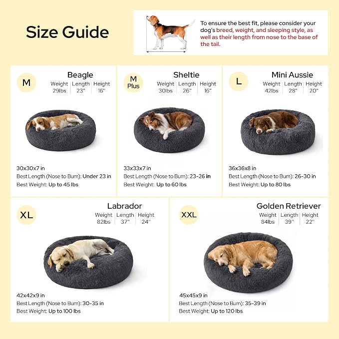 Bedsure SupportMax™ Calming Dog Bed Medium Size Dog Washable Pet Bed,30in | 420GSM Plush Fluffy Faux Fur Donut Round,Thick Supportive,Removable Cover,Anti-Slip,Anti-Anxiety,Up to 45 Lbs,Navy