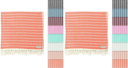 Sand Cloud Turkish Beach Towel - Sand Resistant - 100% Certified Organic Turkish Towel - Quick Dry Towel for Beach, Picnic, Blanket or Bath Towel - As Seen on Shark Tank - Gocek (Coral) (Pack of 2)