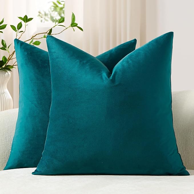 Throw Pillow Covers 20x20 Teal: Pack of 2 Cozy Soft Velvet Square Modern Luxury Decorative Throw Pillow Cases for Sofa Couch Living Room Bed Home Decor