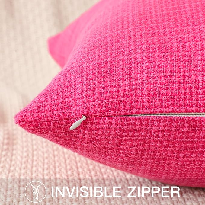 OTOSTAR Linen Throw Pillow Cover Set of 1 Decorative Square Pillowcases Cushion Covers 16x16 Inch for Home Decor Sofa Bedroom Car 40 x 40CM Hot Pink