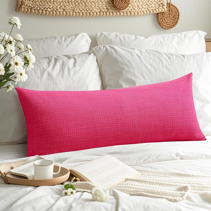 OTOSTAR Linen Throw Pillow Cover Set of 1 Decorative Long Lumbar Pillowcase Rectangle Cushion Cover 14x36 Inch for Home Decor Sofa Bedroom Car 35 x 90CM Hot Pink
