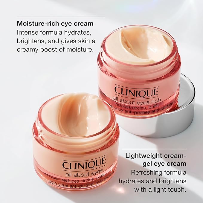 Clinique All About Eyes Lightweight Eye Cream With Vitamin C | Hydrating,Brightening,Depuffing + Dark Circle Reducing,1 Ounce,(Pack of 2)
