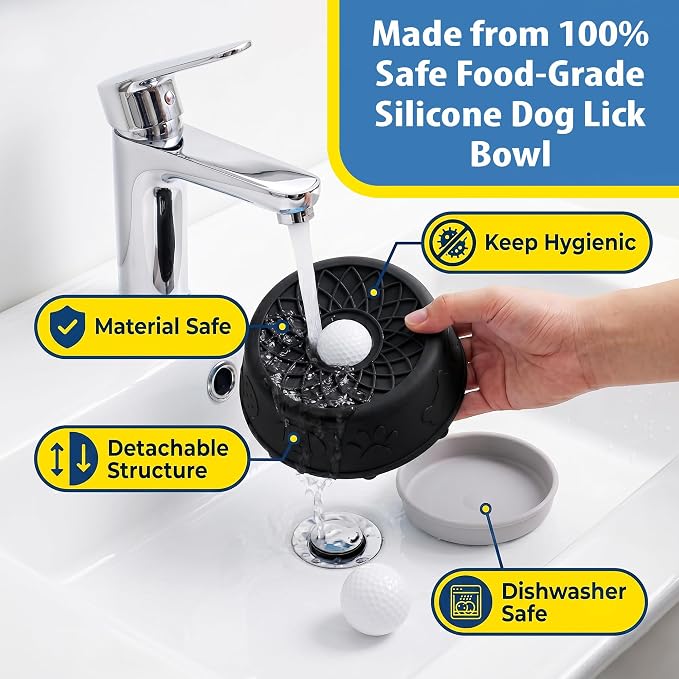 Slow Feeder Dog Bowls with Rolling Ball & Lick Mat for Dogs, Interactive Dog Enrichment Toy, Anti-Slip Puzzle Feeder for Yogurt, Bone Broth & Wet Food, Slow Eating Bowl for Small, Medium & Large Dogs