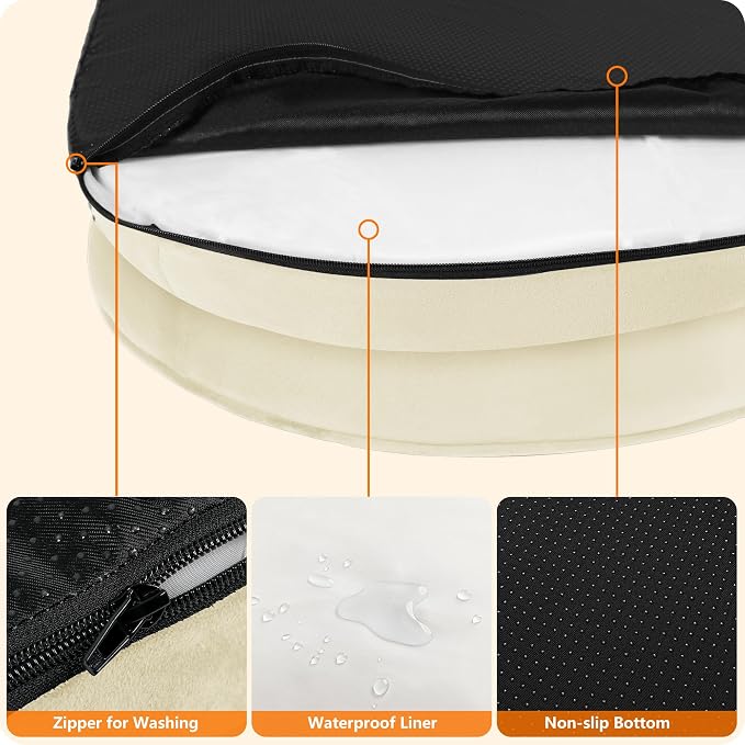Dwanton Orthopedic Waterproof Medium Dog Bed Sofa, Gel Memory Foam, 36" | Egg-Crate Foam Dog Sofa, Washable Pet Bed with Four Sided Bolster Cushion, Removable Cover & Non-Slip Bottom, Beige