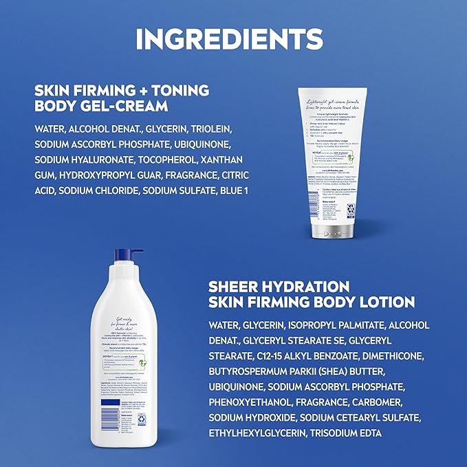 NIVEA Sheer Hydration Skin Firming Body Lotion (16.9 Fl Oz) + Skin Firming & Toning Body Gel Cream with Hyaluronic Acid (6.7 Oz),Enriched with Q10 and Vitamin C,(Pack of 4)