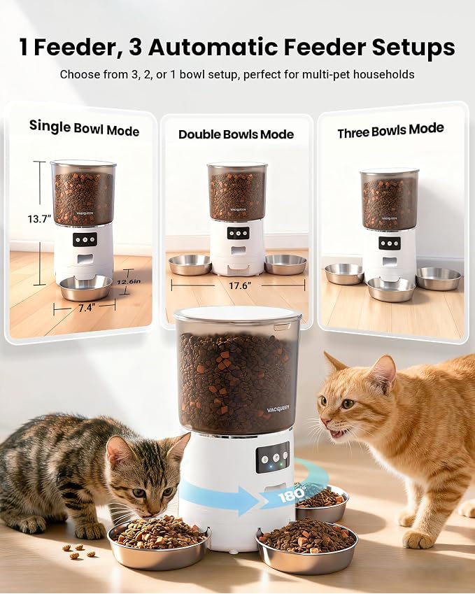 Automatic Cat Feeder for 3 Cats with WiFi Control, Anti-Jam System, 6L | Fresh-Keeping Cat Food Dispenser with Dual-Effect Desiccant System, 10S Voice Recorder for Cats and Small Dogs