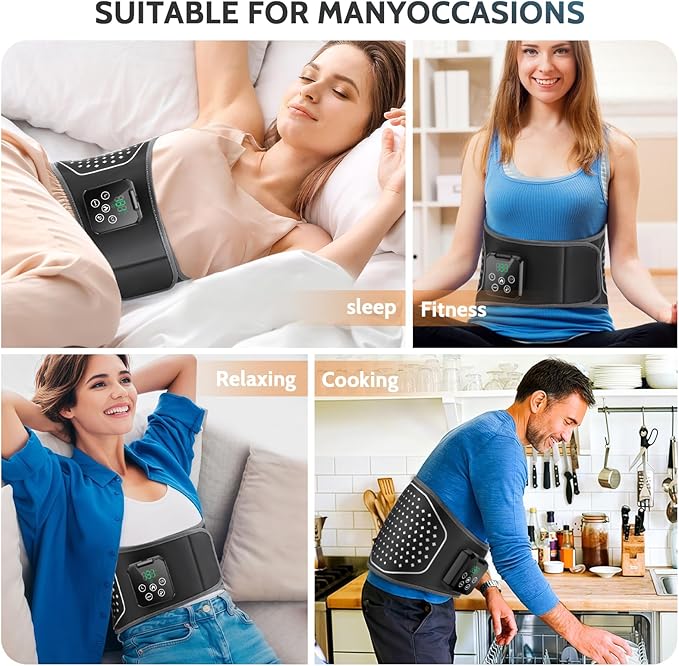 Electric Heating Pad with Massage,Cordless Heated Lower Back Massager,3 Vibration Modes and 4 Heat Levels,3 Airbag Modes,Portable Lumbar Belt Massager for Pain Relief Deep Tissue,Gift for Men&Women