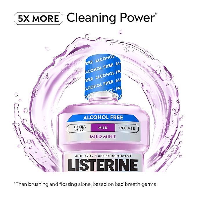 Listerine Total Care Alcohol-Free Mild Mouthwash, 6 Benefit Oral Rinse to Help Kill 99.9% of Germs That Cause Bad Breath, Strengthen Enamel, Mild Mint Flavor, 1 L