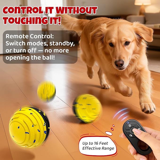 Interactive Dog Toy Ball with Remote Control (Yellow)