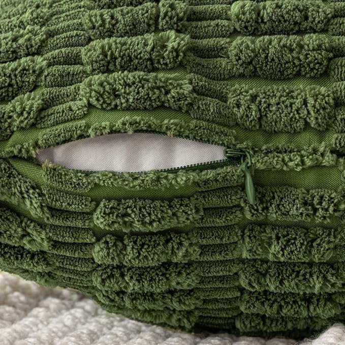 MIULEE Corduroy Decorative Throw Pillow Covers 16x16 Moss Green Pack of 2 | Soft Boho Striped Pillow Covers Modern Farmhouse Home Decor For Sofa Living Room Couch Bed