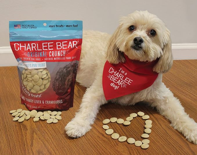 Charlee Bear Original Crunch Dog Treats,Turkey Liver and Cranberries Resealable Bag,Low Calorie Training Treats for Dogs,Limited Ingredient,Healthy,Crunchy Dog Snacks,Made in USA,16 Ounce (Pack of 2)