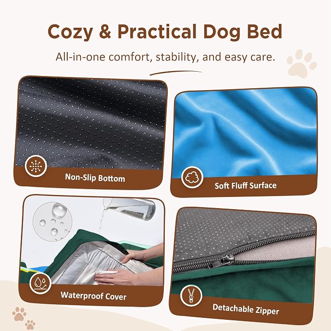 Comfort Expression Orthopedic Dog Bed for Extra Large Dogs with Bolster | Waterproof Dog Couch Bed with Washable Cover & Non-Slip Bottom, Supportive Egg Crate Foam XL Pet Bed, 42x30 Inch